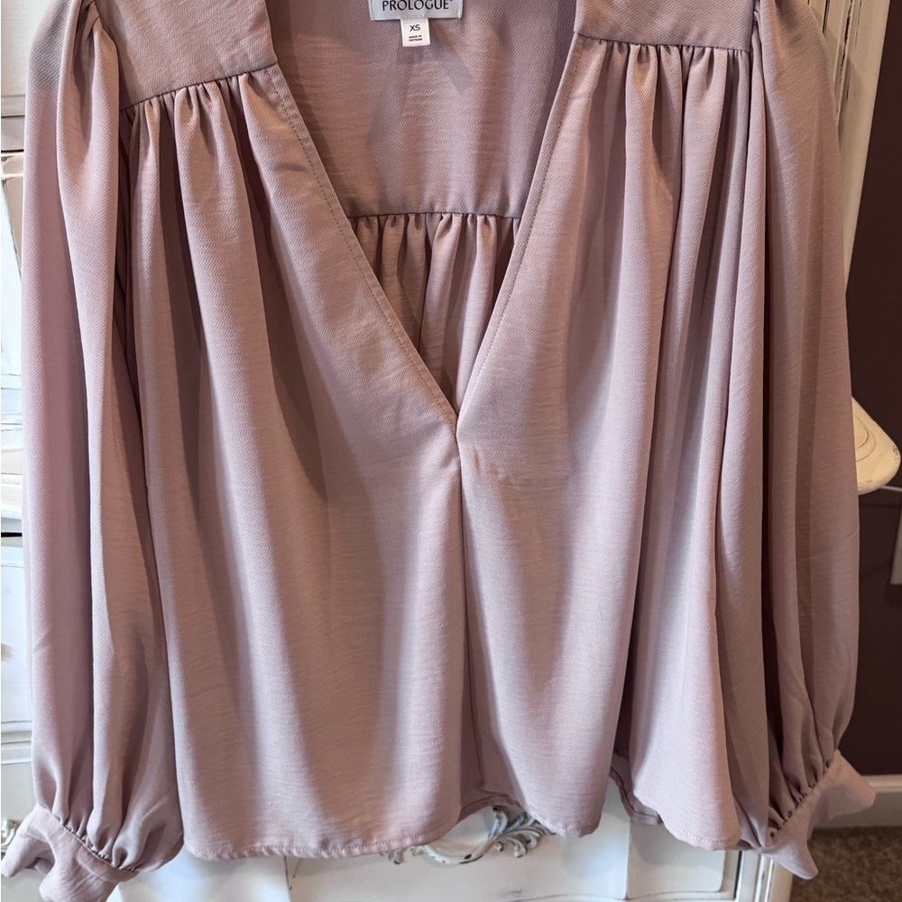 Prologue Blush V-Neck Gathered Long-Sleeve Blouse